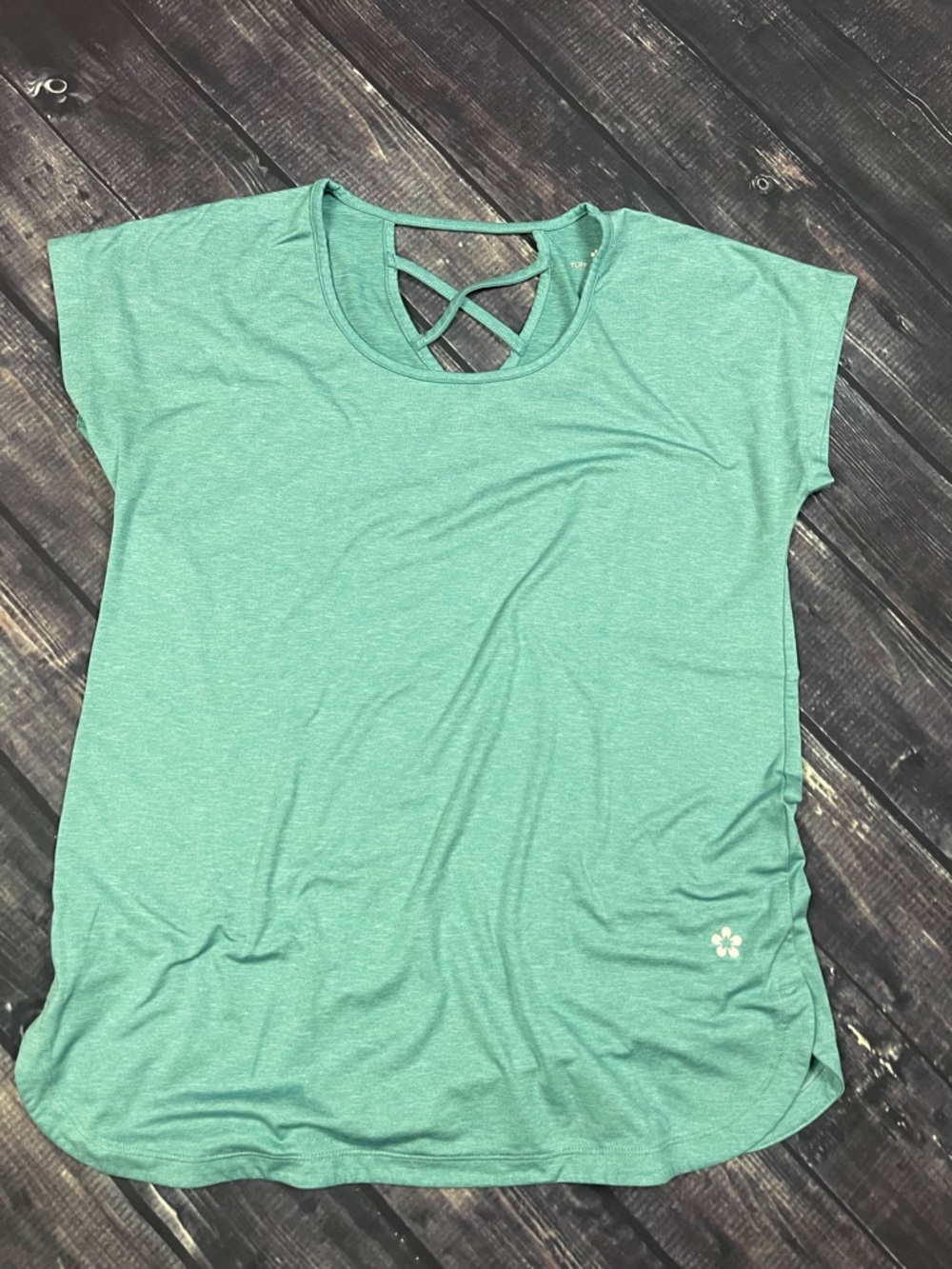 Tuff Athletics Teal Short Sleeve Crisscross Back Top